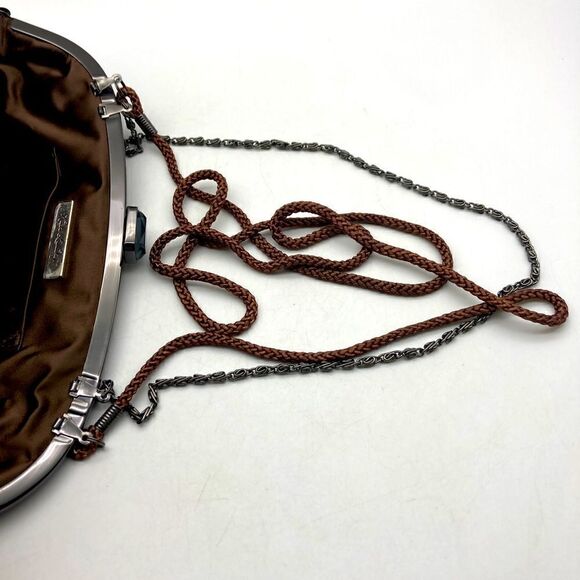 Kate Landry Satin Chocolate Pleated Clutch/Crossbody Bag Like New - Picture 8 of 9